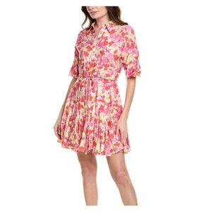 Taylor women's pink floral mini shirtdress With Belt Colorful Sz 2